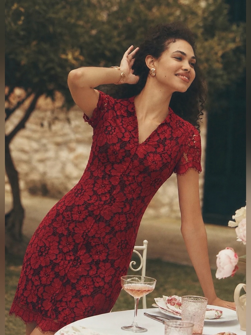 Betsey Johnson Red Floral Lace Sheath Dress Size 2 Small Cocktail Romantic Party